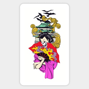 Geisha With Fan Over Pagoda Magnet
